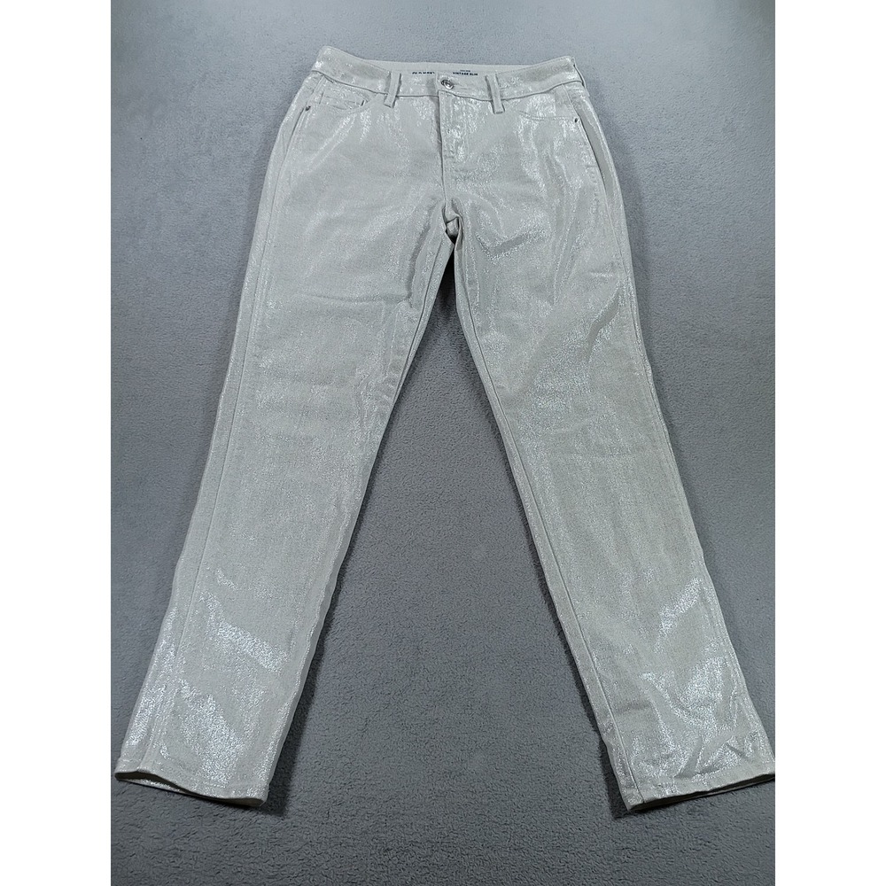 Old Navy Womens High-Rise Vintage Slim Metallic Silver Pants Size 0 Stretch
